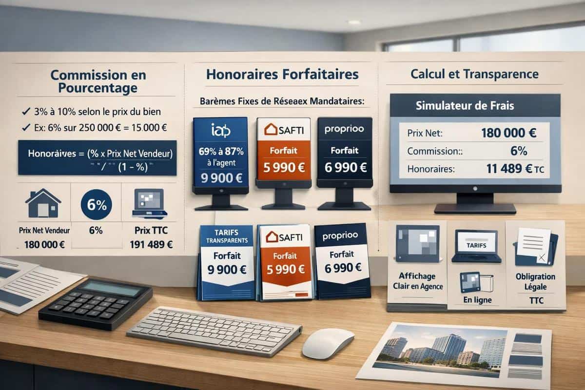 Calcul commission agent immobilier et honoraires agence avec bareme commissions pourcentage