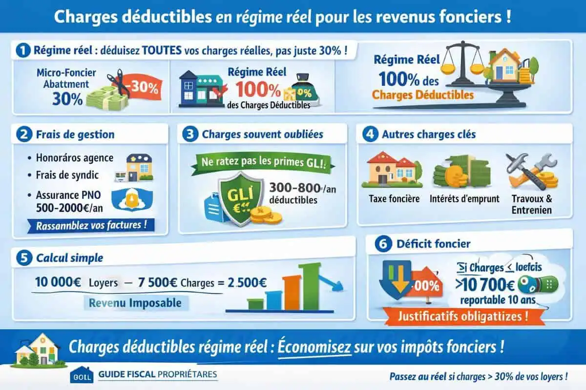 Charges déductibles en régime réel pour les revenus fonciers
