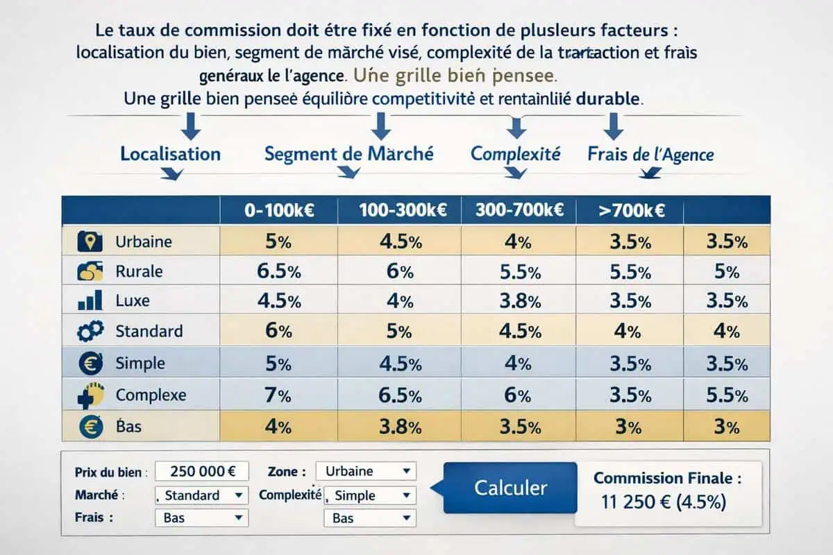 Grille de commissions pourcentage honoraires calcul commission agent immobilier