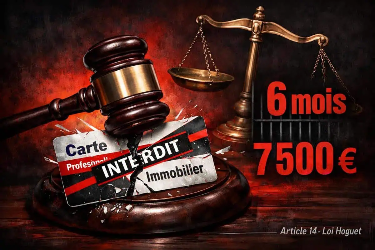 Sanctions penales exercer sans carte professionnelle immobilier : amende 7500 euros emprisonnement 6 mois article loi Hoguet agent immobilier