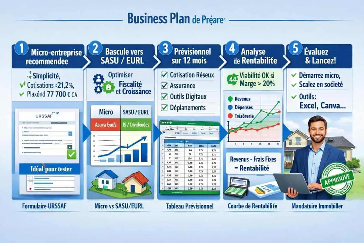 Business plan mandataire immobilier et statut juridique micro-entreprise SASU EURL