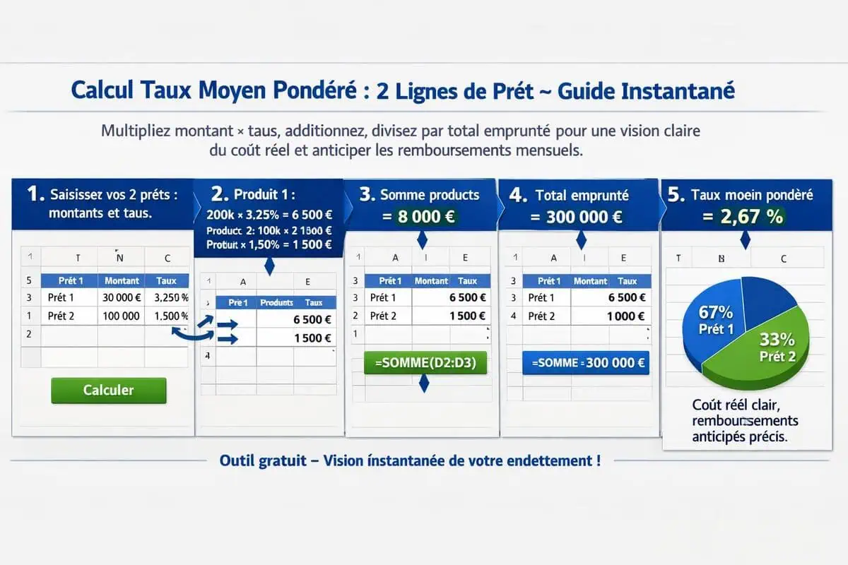 Calcul taux moyen pondéré montage financier 2 lignes de prêt