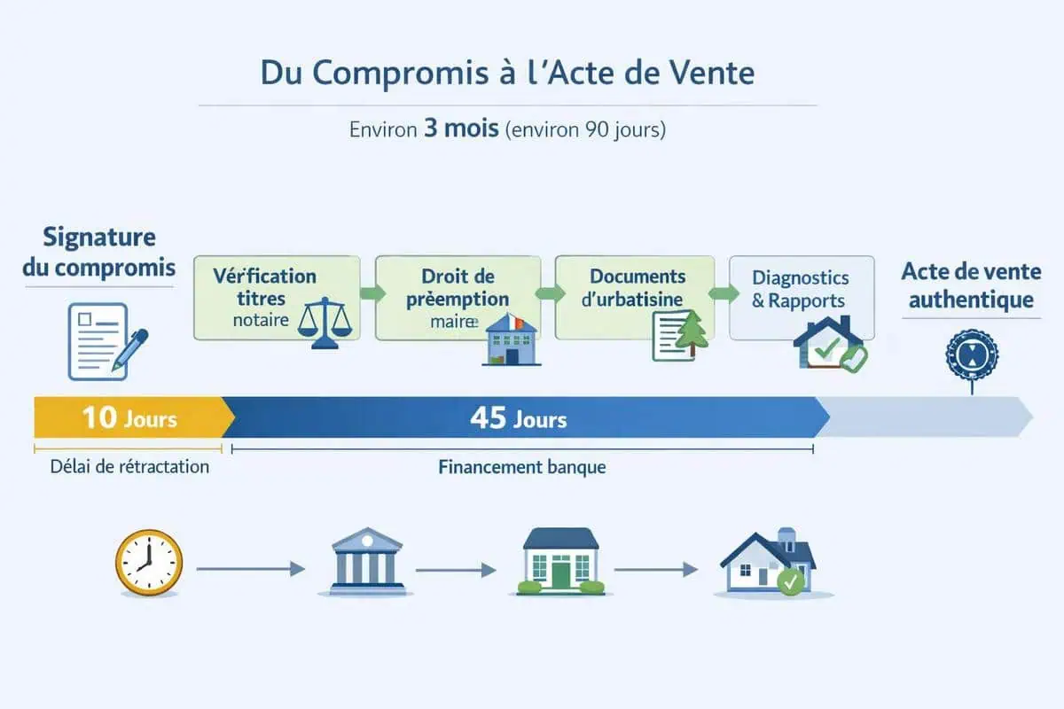 Calendrier et délai entre compromis et acte de vente avec durée moyenne de 3 mois