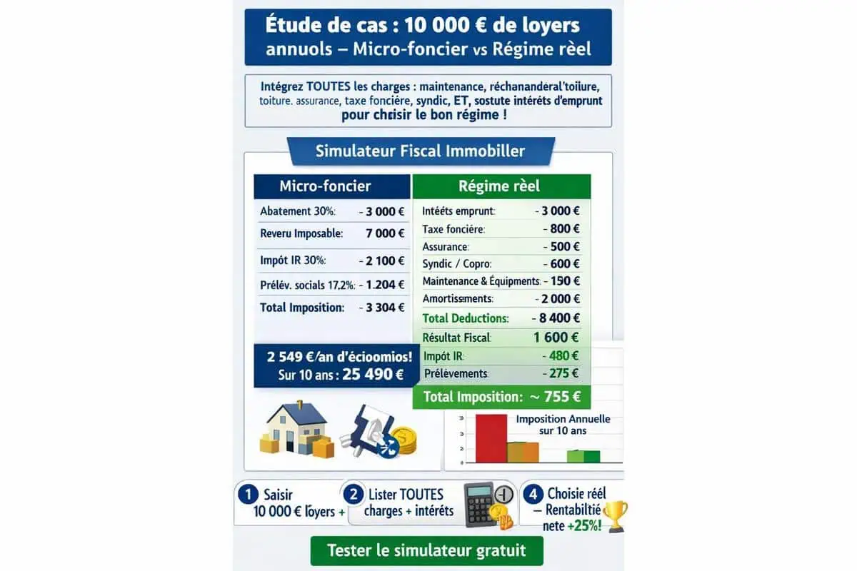 Comparaison micro foncier et régime réel avec exemple chiffré de rentabilité nette