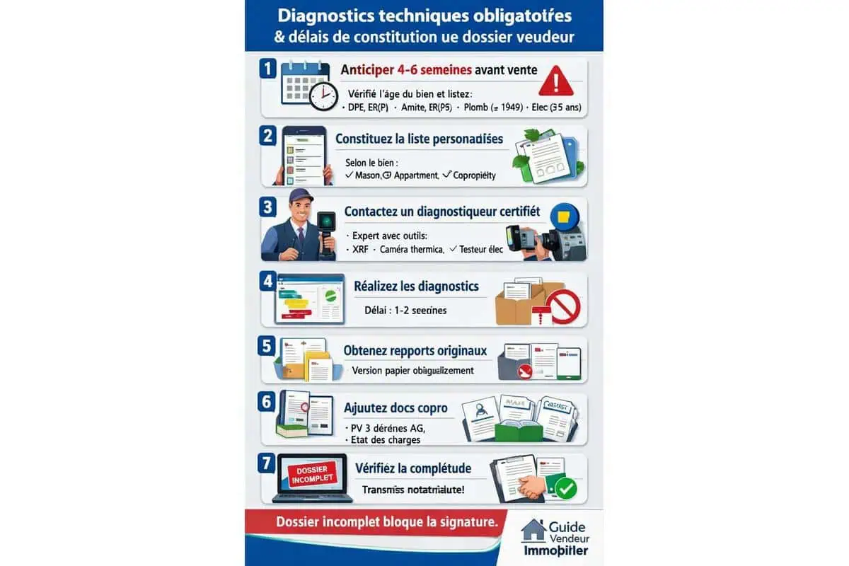 Diagnostics techniques obligatoires et délais de constitution du dossier vendeur