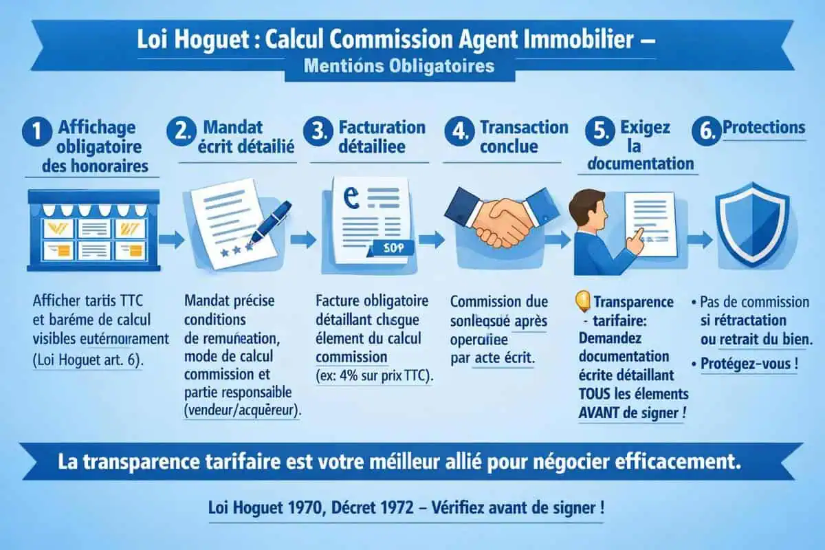 Réglementation loi Hoguet et mentions obligatoires pour le calcul commission agent immobilier