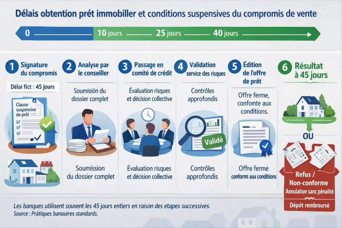 Délais obtention prêt immobilier et conditions suspensives du compromis de vente