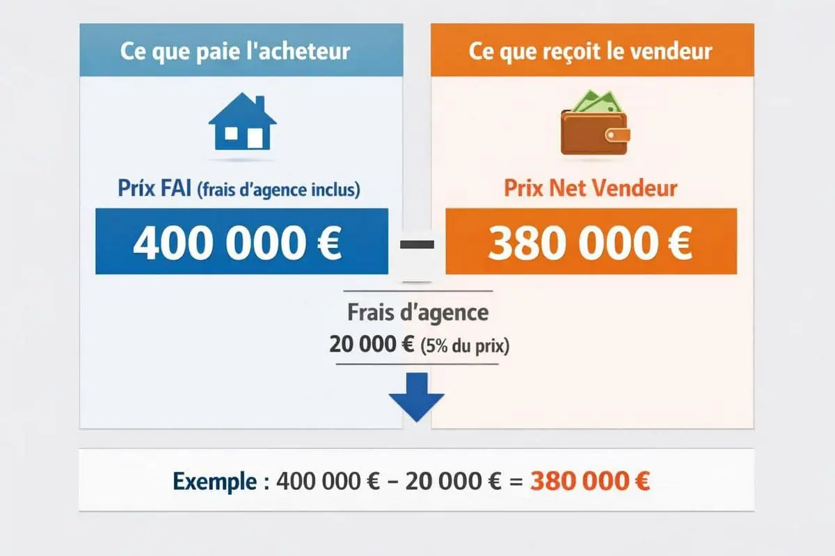 prix FAI prix net vendeur difference commission frais d'agence immobilier