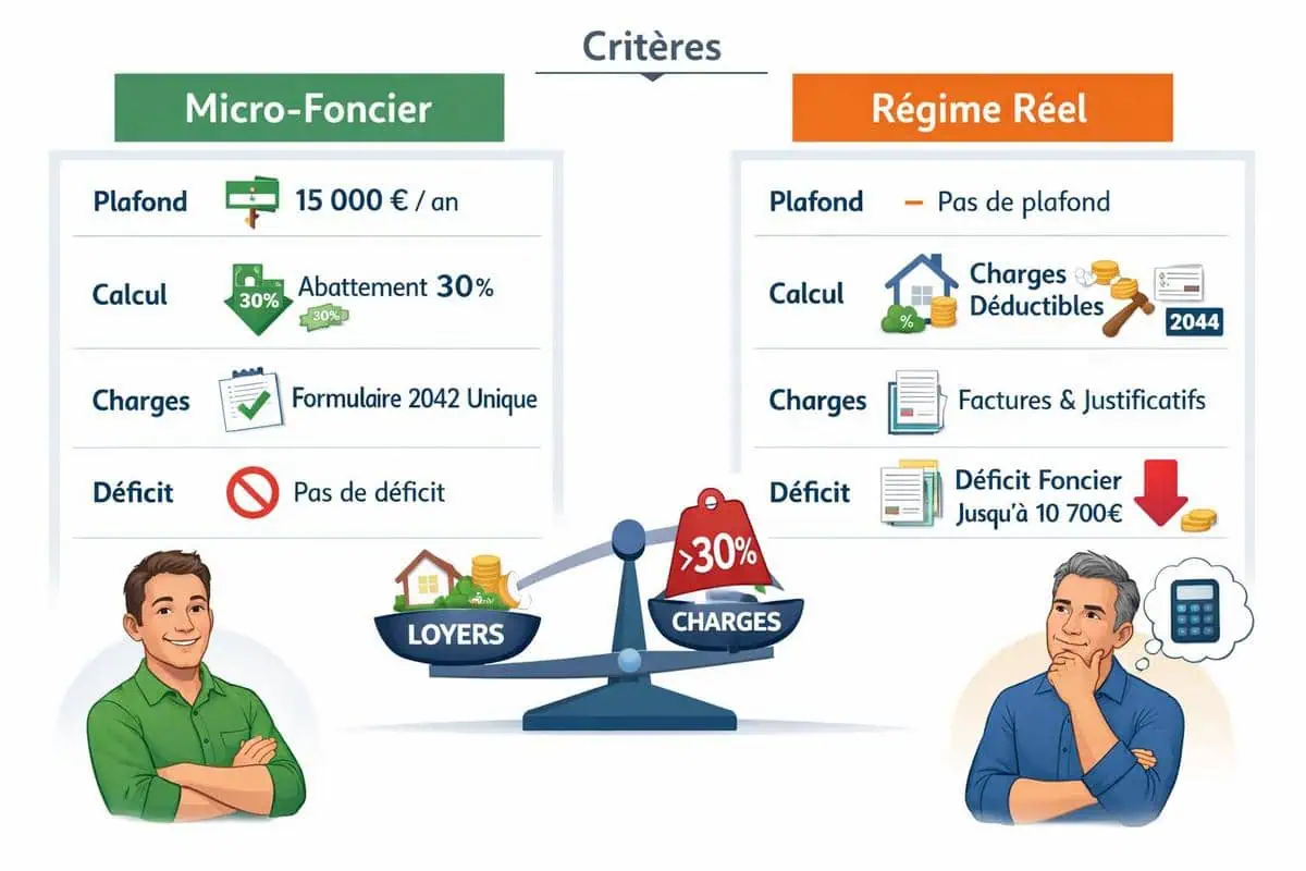 Comparaison regime micro foncier et regime reel revenus fonciers location nue seuil 15000 euros
