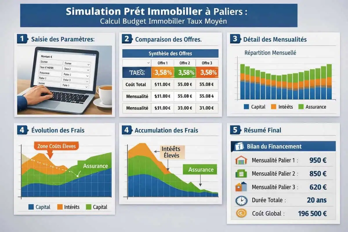 Simulation prêt par palier calcul budget immobilier taux moyen