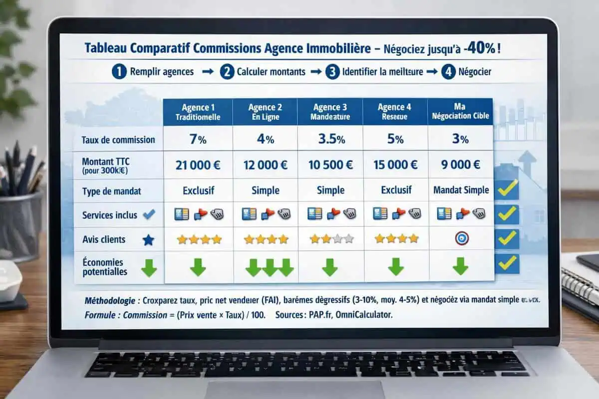 tableau comparatif pour comparer les commissions d'agence immobilière et négocier les frais d'agence
