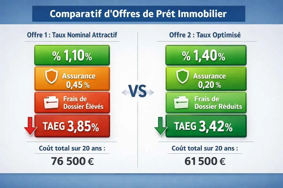 Difference taux nominal et TAEG dans une offre de pret immobilier avec assurance et frais